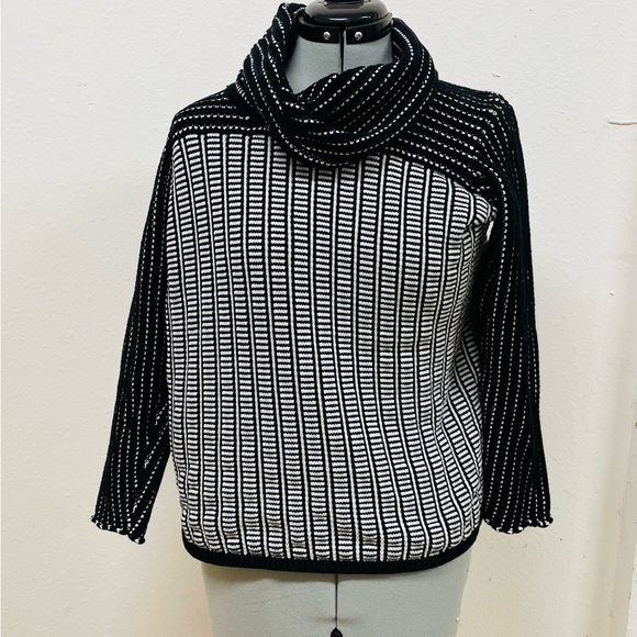 Calvin Klein Sweaters - Calvin Klein Striped Black and White Turtleneck Cowl Sweater
